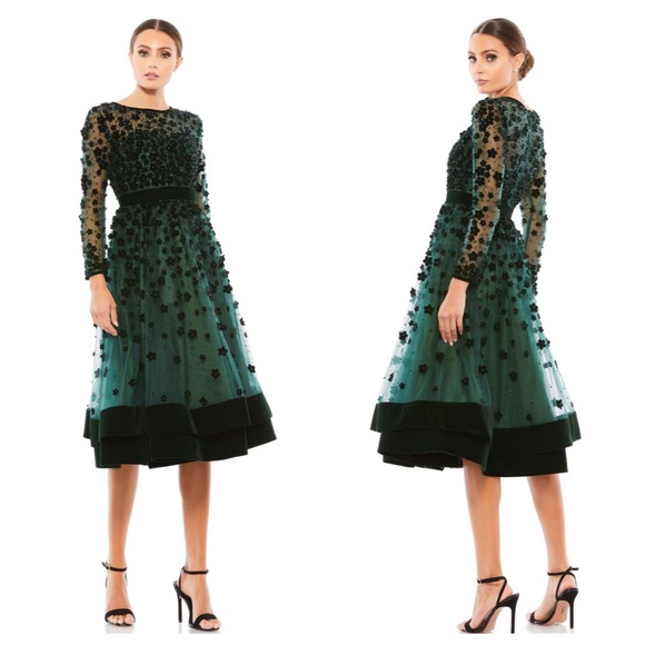 Mac Duggal Dresses & Skirts - NEW MAC DUGGAL EMBELLISHED ILLUSION HIGH NECK LONG SLEEVE FIT & FLARE DRESS EMER